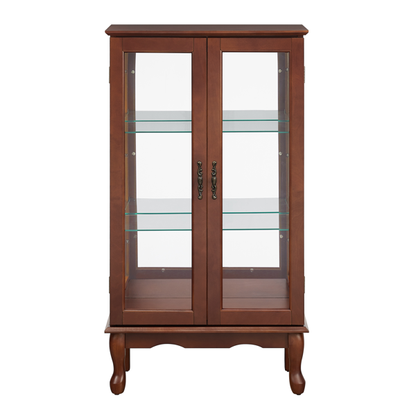 Curio Cabinet Lighted Curio Diapaly Cabinet with Adjustable Shelves and Mirrored Back Panel, Tempered Glass Doors (Walnut, 3 Tier), (E26 light bulb not included)-12