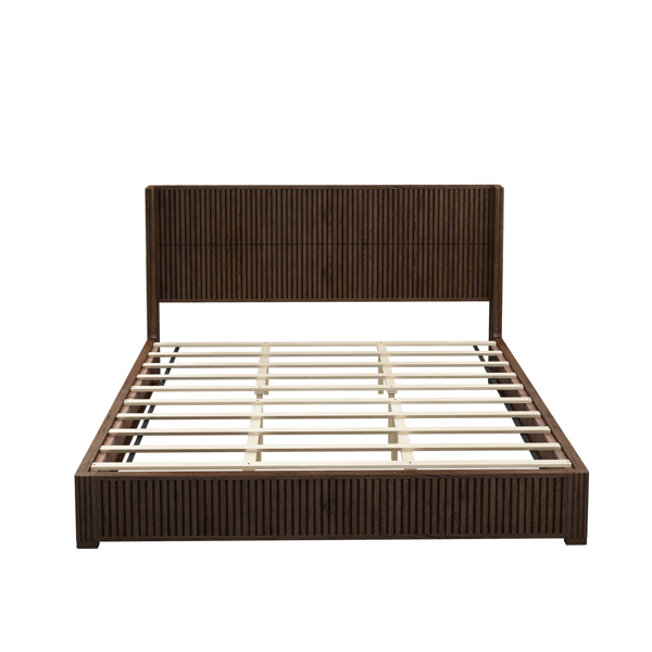 Solid Wood Platform Bed Frame with Headboard, No Box Spring Needed, Floor-standing bed, Easy Assembly, King Size, Walnut-7