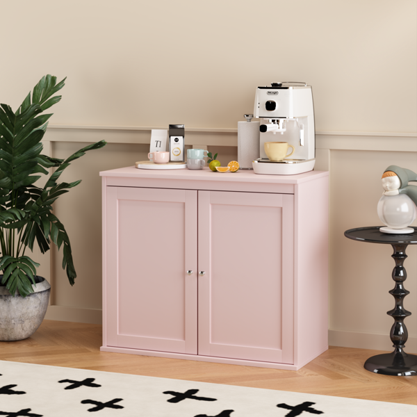 Kitchen Storage Cabinet with Double Doors, Coffee Bar Cabinet with Adjustable Shelves, Sideboard Buffet for Dining Room, Living Room or Entryway, Pink-15