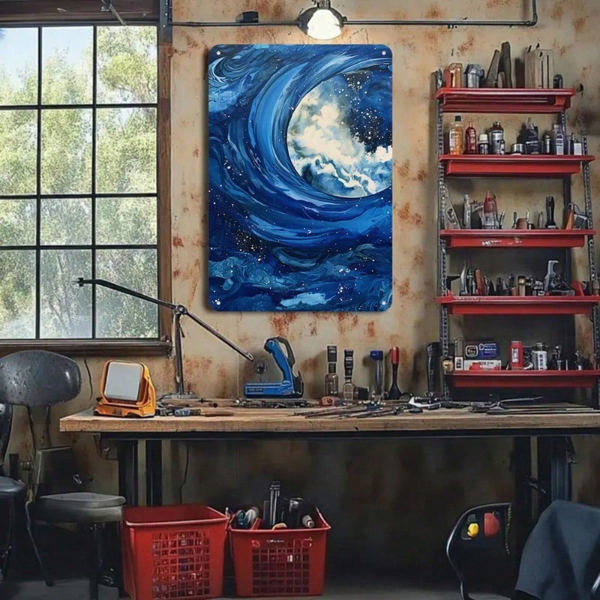 CIFbuy 现代墙饰 2D 平面 天体 月亮 海浪与繁星 铁艺挂板（TikTok, temu 自提物流）-6