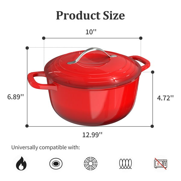 不锈钢手柄 5QT 4.7L 圆形 珐琅锅 红色渐变 含手套 隔热垫-5