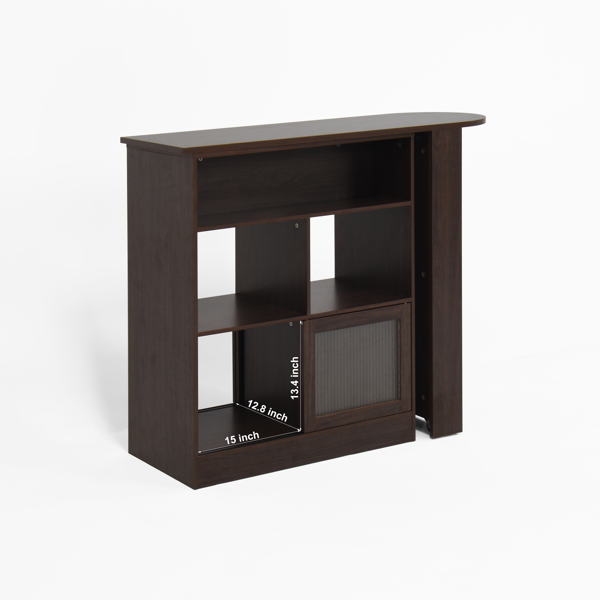 Modern Bar Cabinet with Rotating top, Counter Height Dining Cabinet with 6 Storage space and 2 Ribbed Glass Door for Kitchen, The Rotating Top with 3 Storage Shelves Dining Room, Living Room, Walnut-13