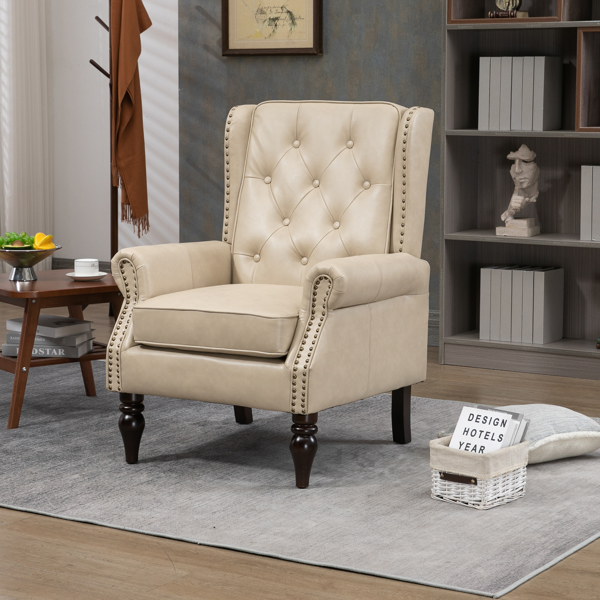 Wood Frame Armchair, Modern Accent Chair Lounge Chair with Sturdy Wood Legs for Living Room Bedroom (Camel PU)-2