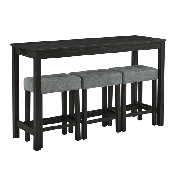 59 Inch Bar Table, Dining Table, Sofa Table with Power Outlet, 3 Upholstered Stools, 4 Piece Bar Table and Chair Set for Living Room, Dining Room, Kitchen-15