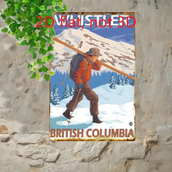 CIFbuy 复古威斯勒英国滑雪风景铁皮装饰画 20x30厘米，铝制墙面艺术（TikTok, temu 自提物流）