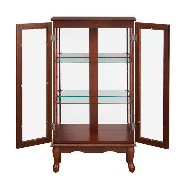 Curio Cabinet Lighted Curio Diapaly Cabinet with Adjustable Shelves and Mirrored Back Panel, Tempered Glass Doors (Walnut, 3 Tier), (E26 light bulb not included)-10