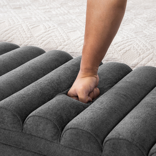 65.55" Wide Modern Upholstered  Storage Bench , Napped fabric Bed End Foot Stool With Rolled Armrest, Bench Daybed With Rubberwood Legs For Living Room, Entryway, Dormitory, Bedroom,Charcoal-9