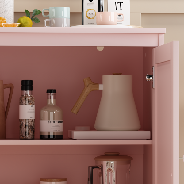 Kitchen Storage Cabinet with Double Doors, Coffee Bar Cabinet with Adjustable Shelves, Sideboard Buffet for Dining Room, Living Room or Entryway, Pink-17