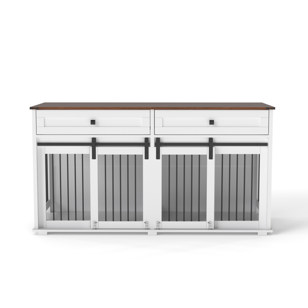 63'' Large Dog Crate Furniture for Double Dog, Wooden Dog Kennel with 2 Drawers,Divider and Sliding Door, Water Resistant Indoor Pets Furniture Style Double Dog Crates-20