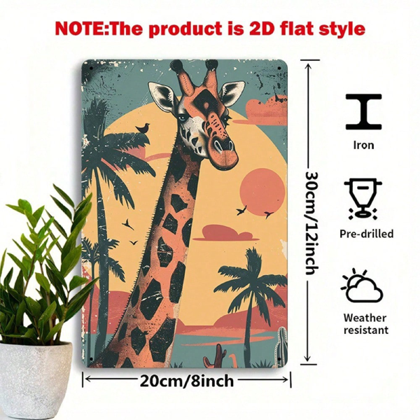 CIFbuy 长颈鹿铁质金属装饰牌 8x12英寸，复古二维平面墙面装饰，适用于卧室与阳台（TikTok, temu 自提物流）-3