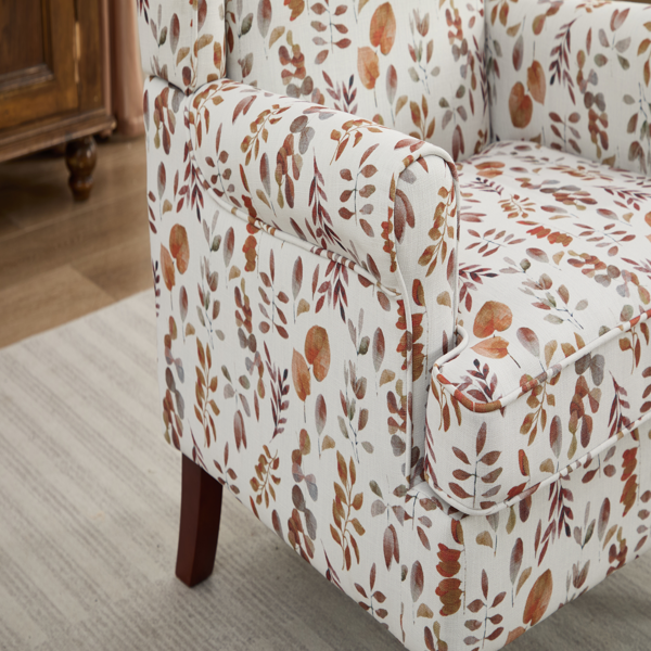 Modern Accent Chair with Retro Wood Legs, Comfy Upholstered Armchair, Floral Design Single Sofa Chair for Living Room Bedroom Office - Floral Yellow-5