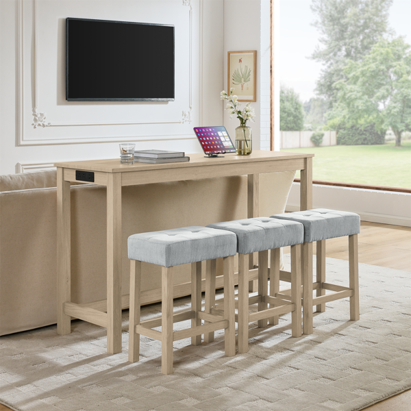 59 Inch Bar Table, Dining Table, Sofa Table with Power Outlet, 3 Upholstered Stools, 4 Piece Bar Table and Chair Set for Living Room, Dining Room, Kitchen-1