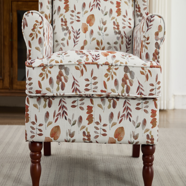 Modern Accent Chair with Retro Wood Legs, Comfy Upholstered Armchair, Floral Design Single Sofa Chair for Living Room Bedroom Office - Floral Yellow-7