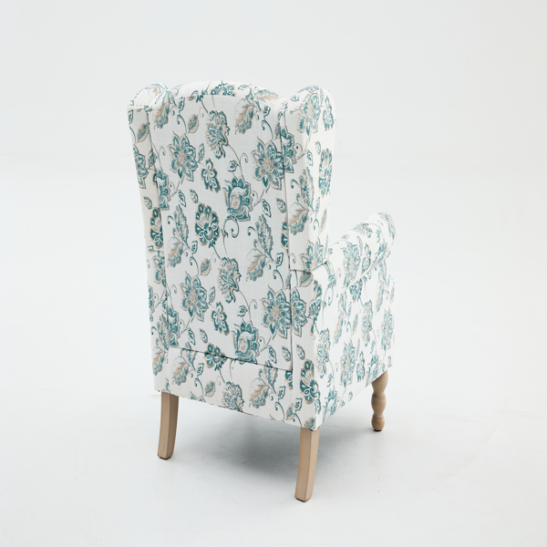 Modern Accent Chair with Retro Wood Legs, Comfy Upholstered Armchair, Floral Design Single Sofa Chair for Living Room Bedroom Office-14