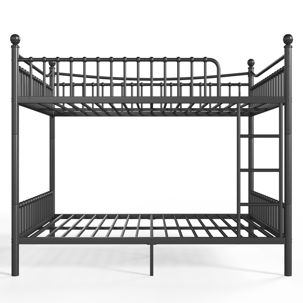 Queen over Queen Metal Bunk Bed with Unique Curved Guardrail Design, Round Tube bunk bed Frame, No Box Spring Required, Metal Bunk Bed Frame for Kids Teens,adults, Black-13