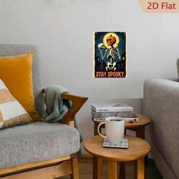 CIFbuy 赫米通现代金属壁饰 12x8，防锈铁质骷髅幽灵标语牌（TikTok, temu 自提物流）-4