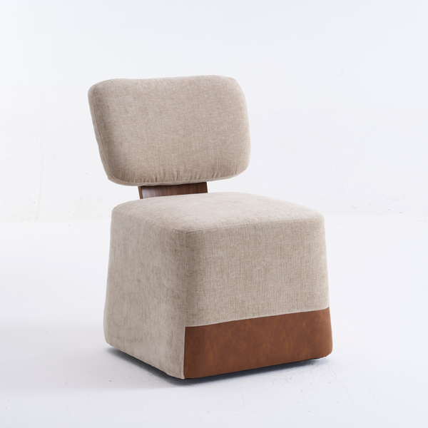 Linen Upholstered Armless Dining Chair with Casters,BEIGE-3