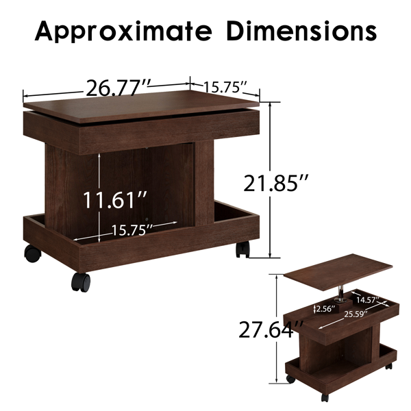 Small Coffee Table with Wheels, 360° Rotating Desktop Multi-Functional Side Table, Rolling End Table with Storage Compartment, Mobile Bedside Table for Living Room Bedroom Home Furniture, Walnut-10