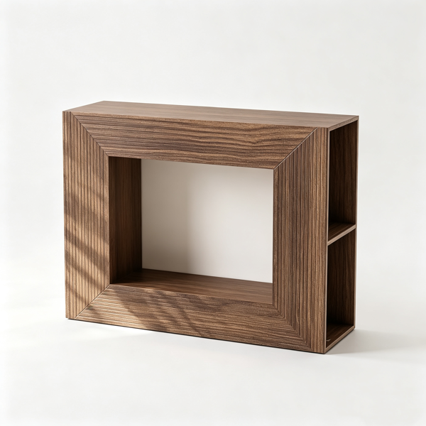 【禁售亚马逊】胡桃木色 回形 密度板吸塑 110*30*82cm 玄关桌-4