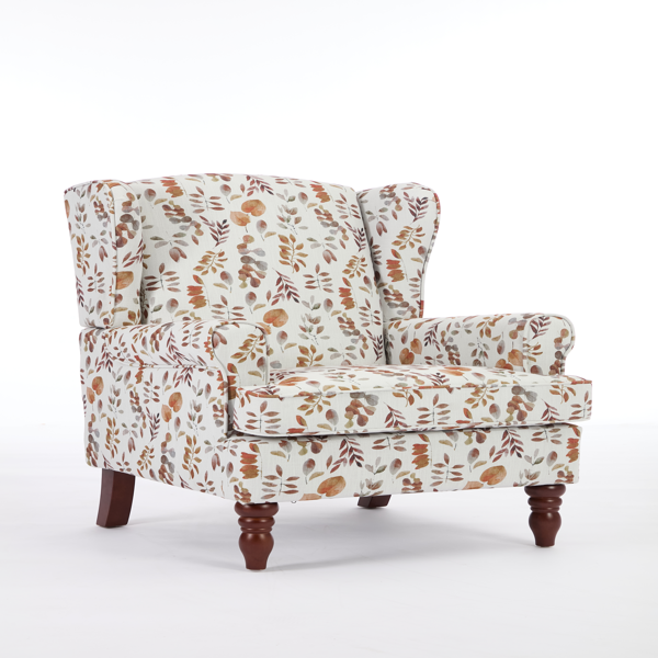 Modern Accent Chair with Retro Wood Legs, Comfy Upholstered Armchair, Floral Design Single Sofa Chair for Living Room Bedroom Office - Floral Yellow-15