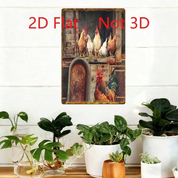 CIFbuy 复古农场鸡2D印花铁皮装饰牌，乡村风农场动物墙饰 8x12英寸（TikTok, temu 自提物流）-4