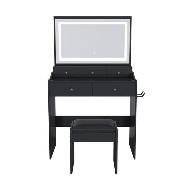 New Large Mirror Vanity Desk for Bed room  , Modern Makeup Vanity Set with Power Outlet and Hair dryer holder, 5 Drawers , 3 Lighting Color Adjustable Dressing Table for Bedroom, Black Color-8