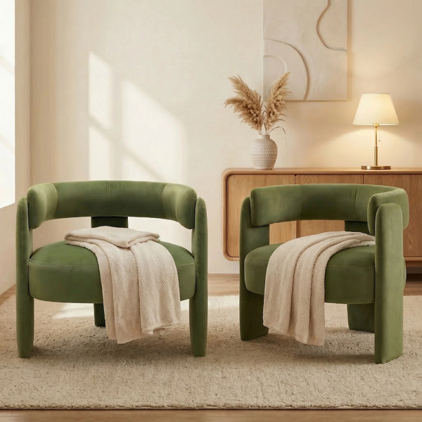 Accent Chair for Living Room, Velvet Comfy Single Sofa Chair Mid-Century Modern Armchair Wooden Legs for Bedroom Office Reading-2