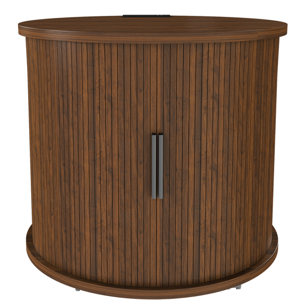 Mid Century Modern Cylinder End Table with Built-in Charging Station & Sliding Door, 2-Tier Storage Round Nightstand with USB Ports, Walnut Bedside Table for Living Room, Bedroom, Entryway-19