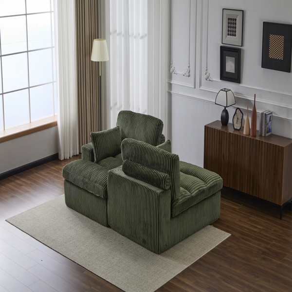 Double Chaise Lounge Chair Indoor,Oversized Upholstered Sleeper Cloud Couch,Deep Seat Luxury Sofa Bed,Sectional Sofa Chaise Love-seat,Corduroy Reading Chair for Living Room,No Assembly Required,Green-5