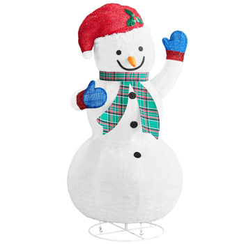 4ft  白色 格纹围巾伸缩雪人 蒙布 90L 白灯  伸缩款 圣诞灯饰雪人 4.5V 3.6W 美规