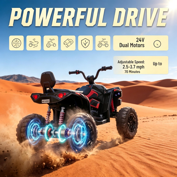 24V儿童ATV 4轮2座双电机高低速骑行玩具-5