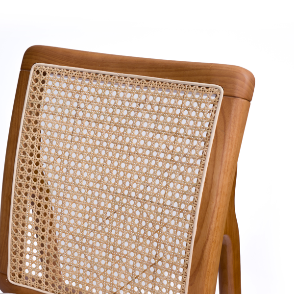 Set of 2 Mid Century Modern Rattan Dining Chairs, Solid Rubber Wood Frame Dining Side Chairs with Natural Cane Rattan Backrest-5