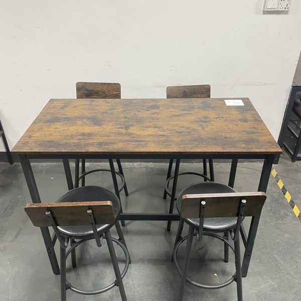 Bar Table Set with 4 Bar stools PU Soft seat with backrest, Grey, 47.24'' L x 23.62'' W x 35.43'' H-3