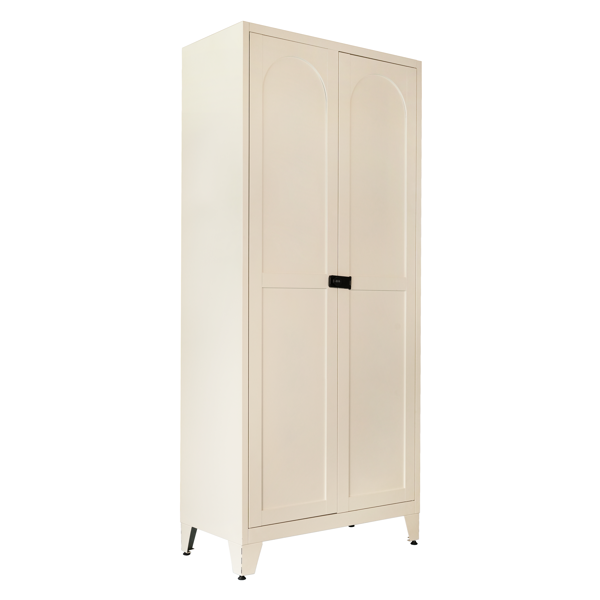 71'' 2 Shapely Door Cabinet With Lock, Metal Storage Cabinet with Doors and Adjustable Shelves, for Kitchen, Bedroom, Living Room(Beige)-4