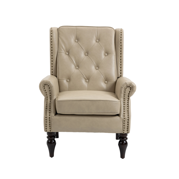 Wood Frame Armchair, Modern Accent Chair Lounge Chair with Sturdy Wood Legs for Living Room Bedroom (Camel PU)-11