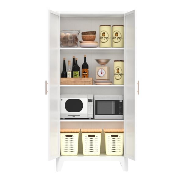 61'' 2 Shapely Doors Cabinet, Metal Storage Cabinet with Doors and Adjustable Shelves, for Bedroom, Living Room(White)-18