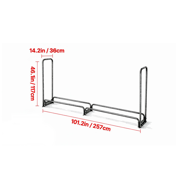 101“x 14”x 46“带防水盖的柴火架，660磅重量，1/2绳户外原木架，半覆盖粉末涂层柴火存放架，用于壁炉和甲板-3