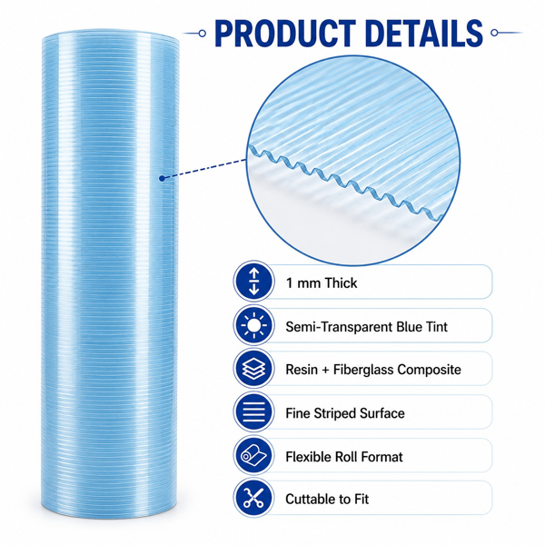 Polycarbonate Roof Panel Roll, Clear Roofing Panels Insulated Rainproof Greenhouse Panels Glass Fiber Roofing Canopy Cover for Farming, Sunroom 3.3x16.5ft(1x5m)-2