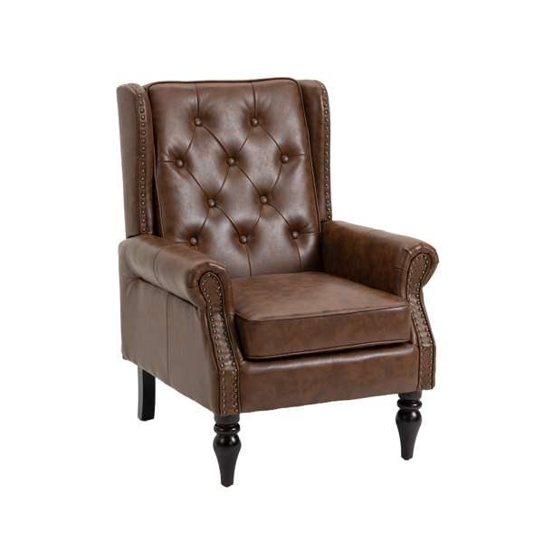 Wood Frame Armchair, Modern Accent Chair Lounge Chair with Sturdy Wood Legs for Living Room Bedroom (Brown PU)-11