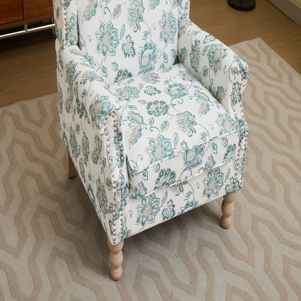 Modern Accent Chair with Retro Wood Legs, Comfy Upholstered Armchair, Floral Design Single Sofa Chair for Living Room Bedroom Office-17