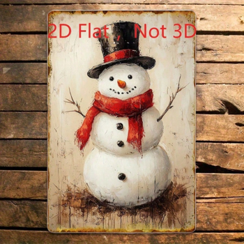 CIFbuy 复古油画风格圣诞雪人铁皮装饰牌，怀旧艺术风 8x12 英寸（TikTok, temu 自提物流）