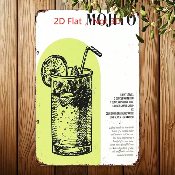 CIFbuy 复古2D平面铝制铁皮招牌，复古莫吉托鸡尾酒配方酒吧装饰（TikTok, temu 自提物流）-5