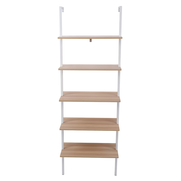 5层靠墙固定密度板铁框展示架 61*30.5*182.88cm 白色+木色-2