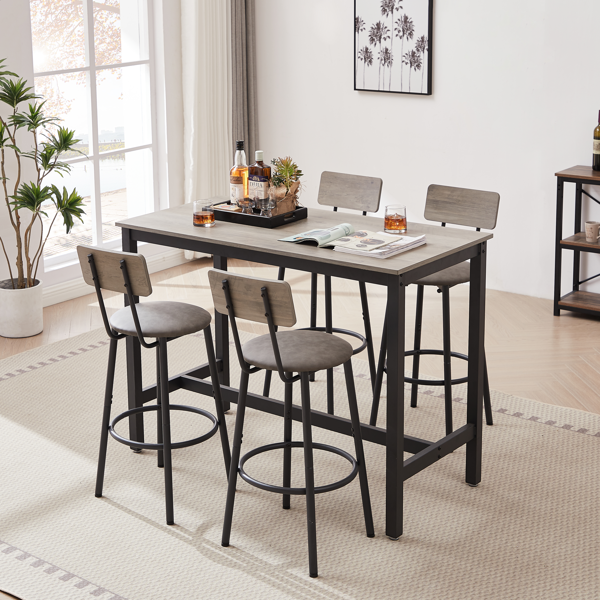 Bar Table Set with 4 Bar stools PU Soft seat with backrest, Grey, 47.24'' L x 23.62'' W x 35.43'' H-5