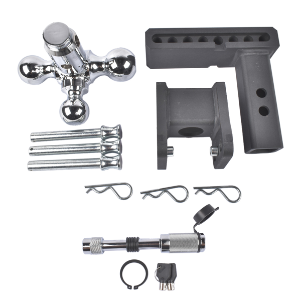 拖车钩 Adjustable Trailer Hitch Fits 2" Receiver Tri-Ball 5" Drop 10K GTW with Lock-5