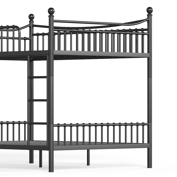 Queen over Queen Metal Bunk Bed with Unique Curved Guardrail Design, Round Tube bunk bed Frame, No Box Spring Required, Metal Bunk Bed Frame for Kids Teens,adults, Black-8