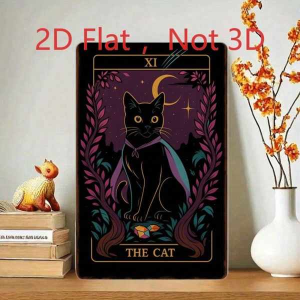 CIFbuy 复古塔罗牌 猫 黑猫 铁皮装饰牌 20x30厘米 哥特风家居墙饰（TikTok, temu 自提物流）-3