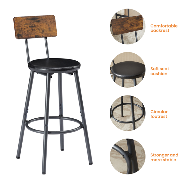 Long Bar Table Set with 3 PU Upholstered Bar Stools, Industrial Bar Table and Chairs for Kitchen Breakfast Table, Living Room, Banquet Hall, Rustic Brown and Black, 63″L x15.7"W x 37.5"H-8