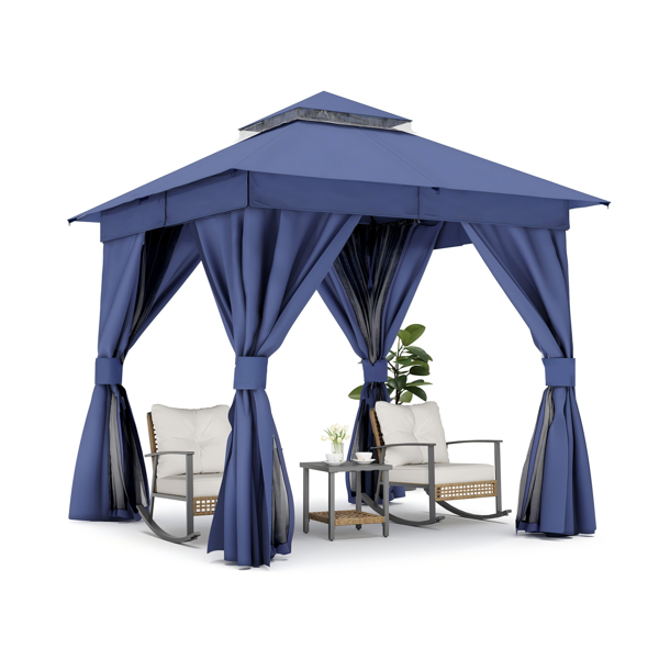 8'x8'带双层屋顶、蚊帐和隐私屏风的庭院凉亭式户外重型派对帐篷，适用于后院、花园和草坪-3