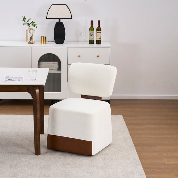 Linen Upholstered Armless Dining Chair with Casters,IVORY-1